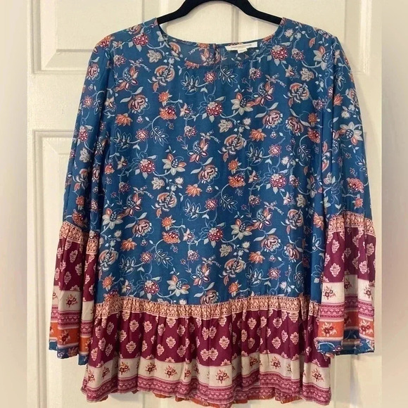 BeachLunchLounge Silky Boho Smocked‎ Blouse Size M - Picture 1 of 9